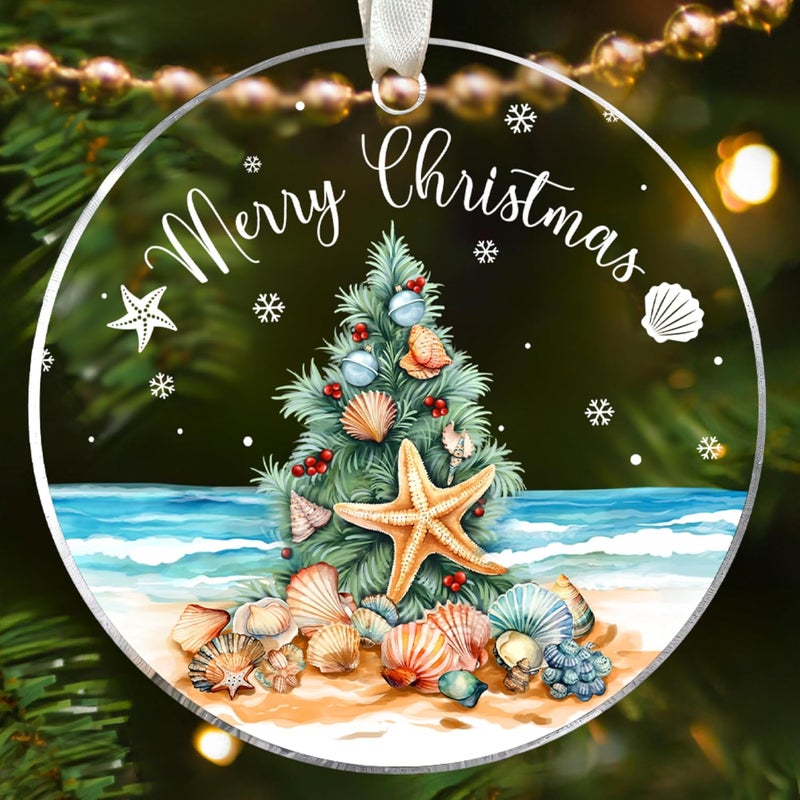 SUCHAGIFT Beach Christmas Ornaments, Coastal Tropical Christmas Ornaments - Florida Hawaii Christmas Ornament - Beach Gifts for Women, Lovers - Coastal Themed Gifts - Acrylic Ornament 2025 - Image 1
